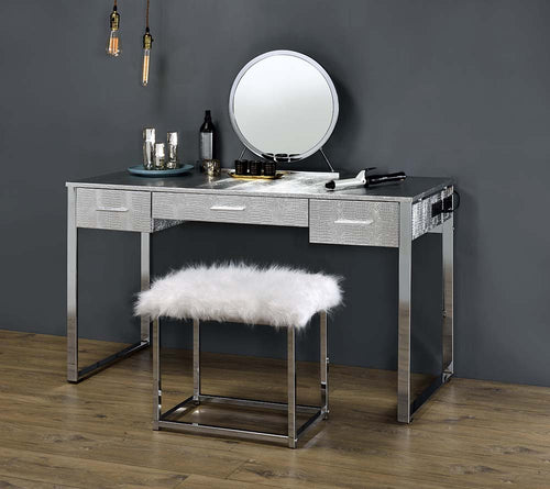 Myles Glam Vanity, Dresser & Jewelry Armoire - Faux Crocodile Drawer Fronts & Gold Metal Legs