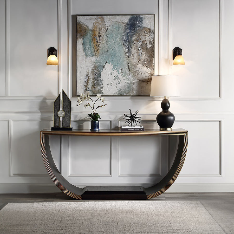 Maceo Half-Moon Console Table - Thick 48mm Top in Black & Gold