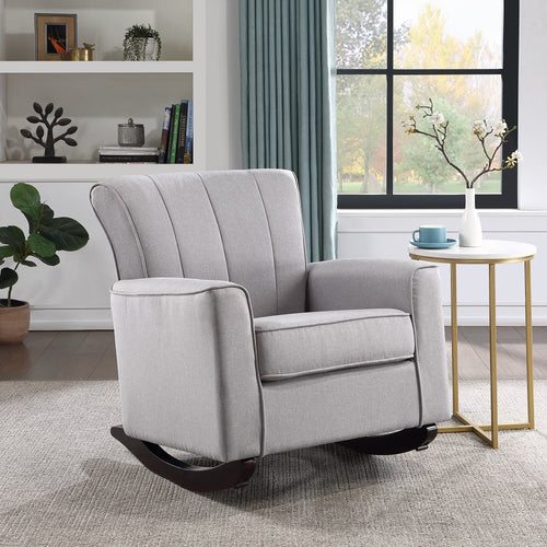 Denzell Upholstered Rocking Chair - Pocket Coil Seat in Gray Linen