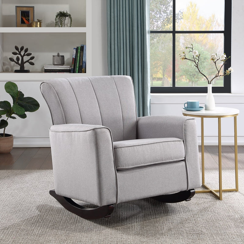 Denzell Upholstered Rocking Chair - Pocket Coil Seat in Gray Linen