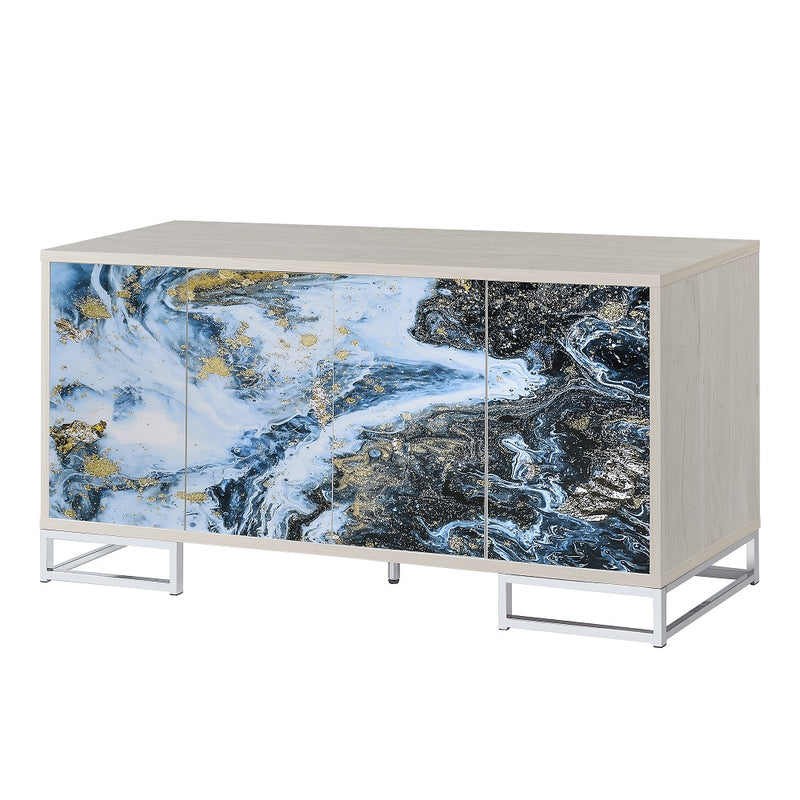 Liam Console Cabinet - Marble-Print Doors & Chrome Base in Blue Marble
