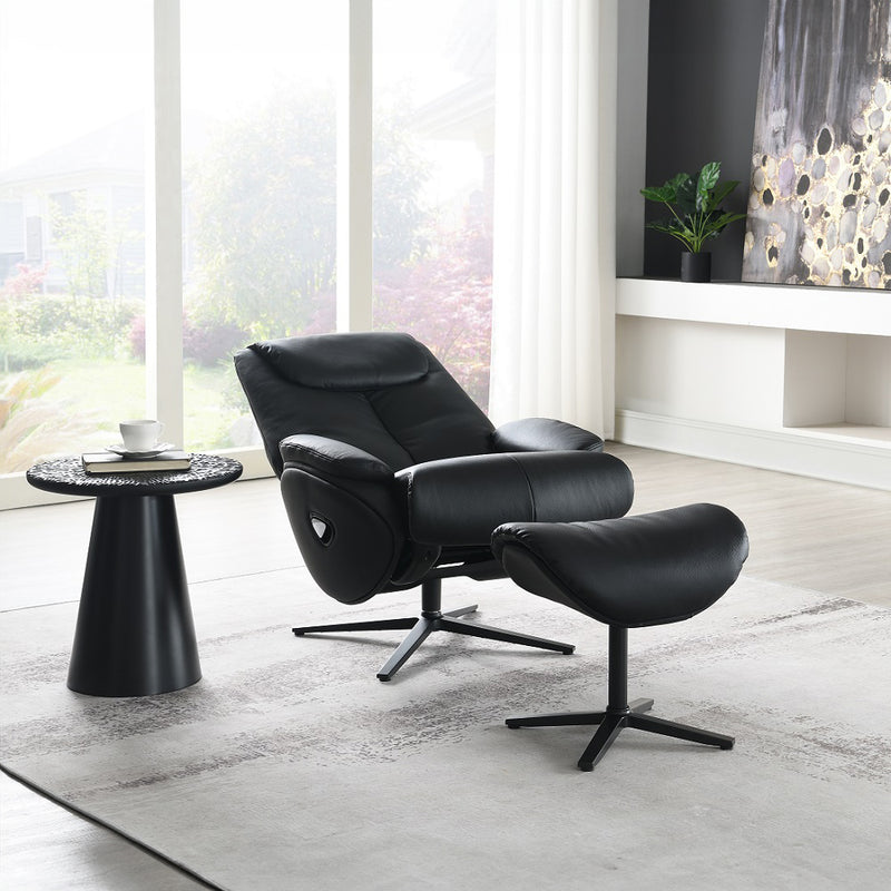 Labonita Swivel Accent Chair & Ottoman - Pocket Coil Seat in Black Top Grain Leather