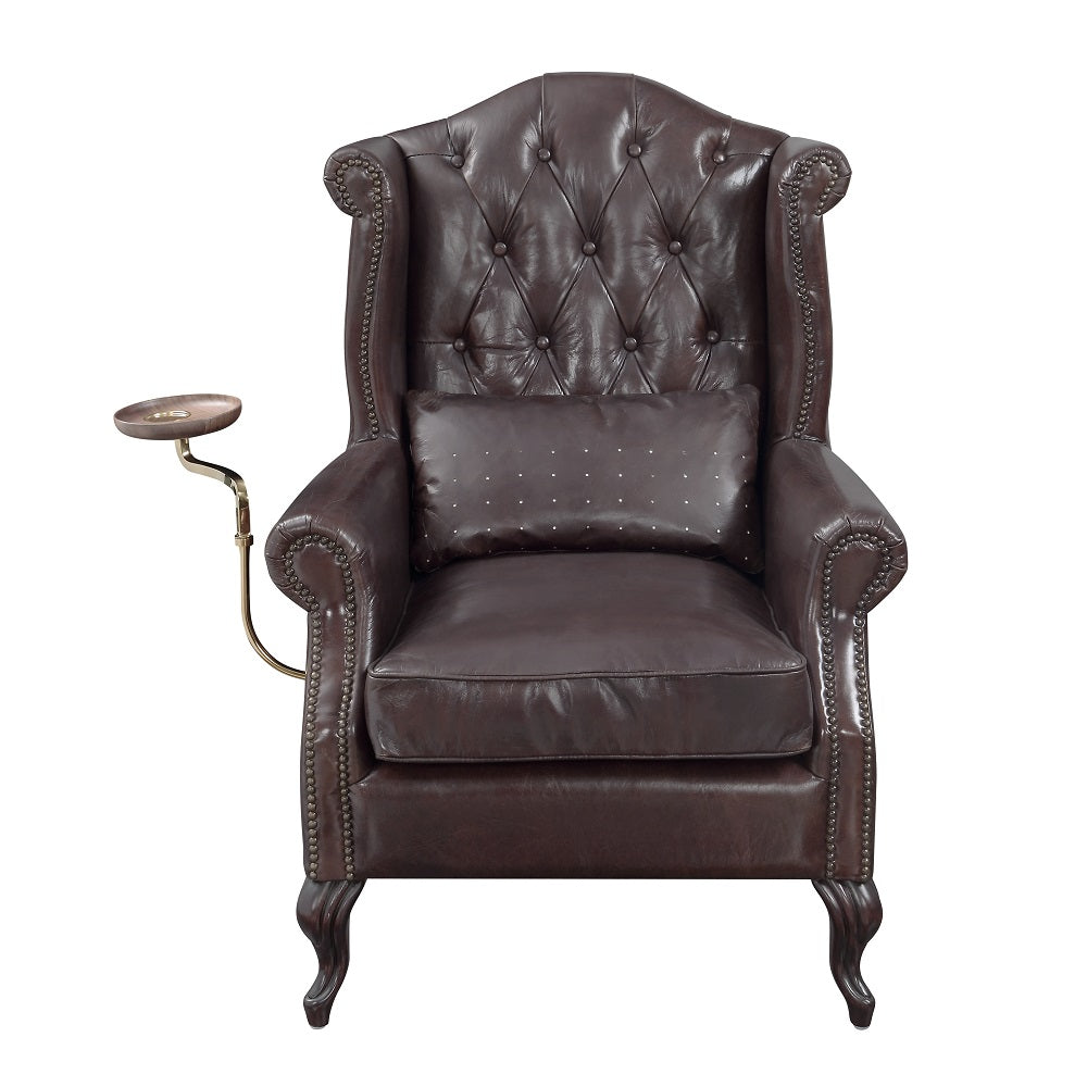 Pino Button-Tufted Leather Accent Chair with Pillow
