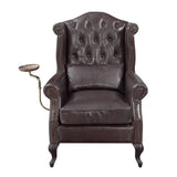 Pino Button-Tufted Leather Accent Chair with Pillow