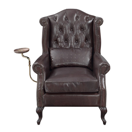 Pino Button-Tufted Leather Accent Chair with Pillow