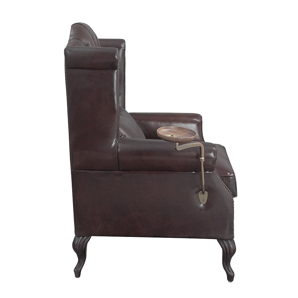 Pino Button-Tufted Leather Accent Chair with Pillow