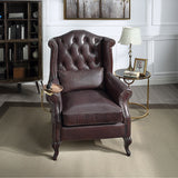 Pino Button-Tufted Leather Accent Chair with Pillow
