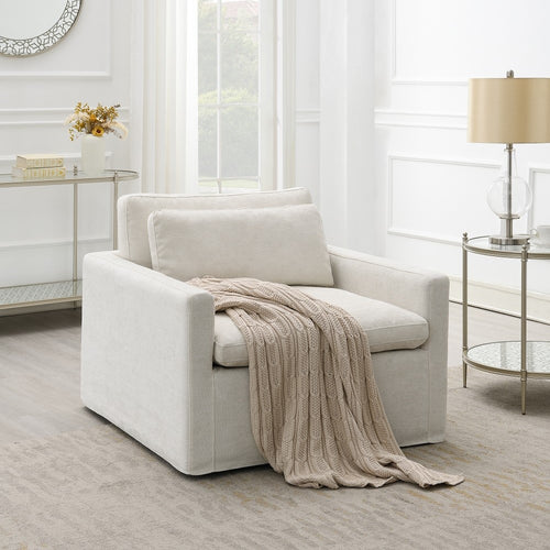 Naveen Swivel Accent Chair with Pillow - 360-Degree Swivel & Plush Cushions in Ivory or Dark Gray