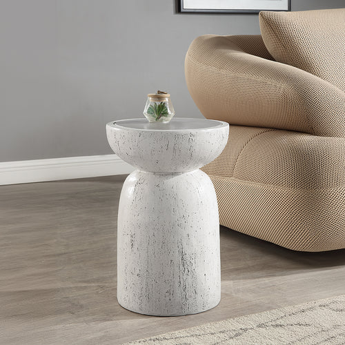 Dylana Round Accent Table - Faux Concrete in Natural Gray