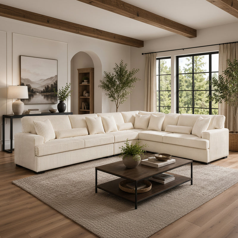 Alexa Sectional - Cozy Modern Corduroy & Deep-Seated L-Shape