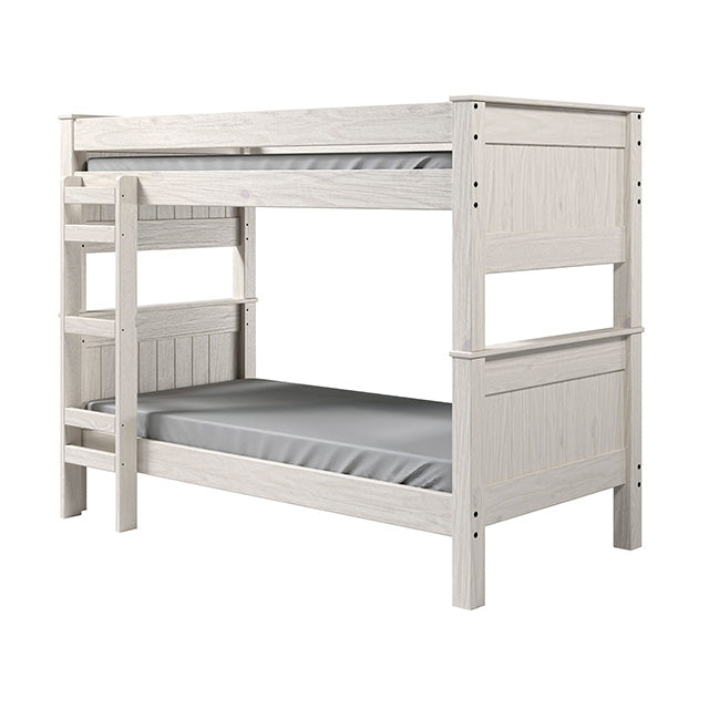 Albani Rustic Twin over Twin Bunk Bed - Splits into 2 Twin Beds, Solid Pine in White