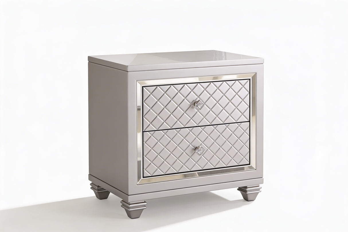 Shiney Silver Finish Bedroom Set with LED Headboard & Storage