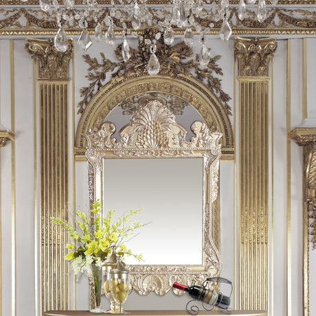 Vatican Scrolled Floral Mirror & Tufted Bench