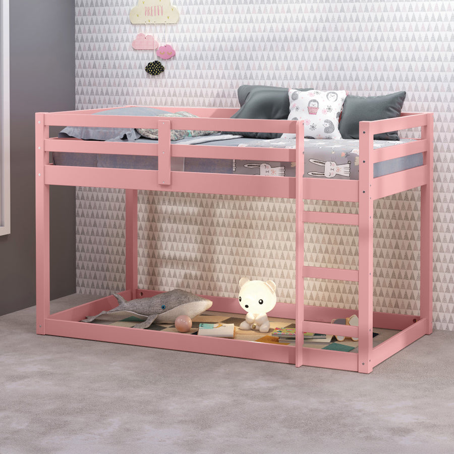 Gaston II Twin Loft Bed - Solid Pine with Guardrail & Built-In Ladder in Pink