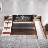 Aurea Twin Loft Bed with Slide & Chalkboard Panels