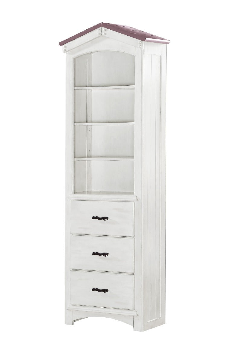 Tree House Bookcase Cabinet - 3 Drawers & Open Shelves in Pink & White