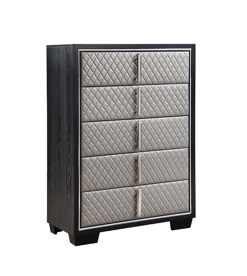 Nicola Chest - Diamond-Quilted Drawer Fronts & Chrome Hardware in Silver Leatherette & Black