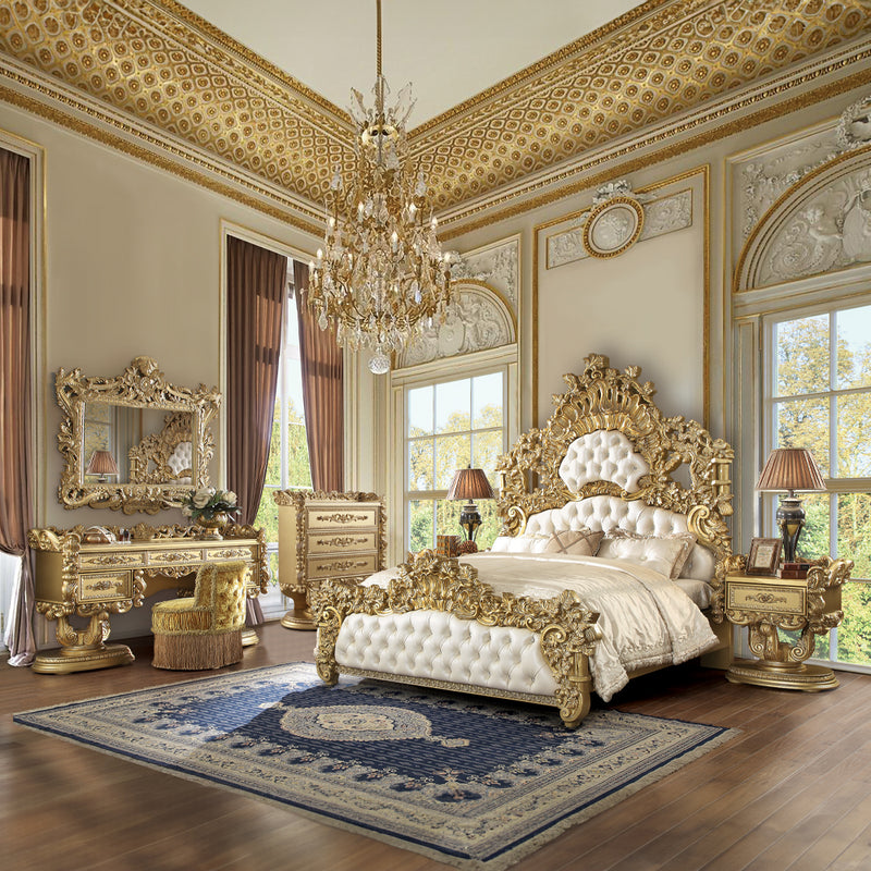 Bernadette Rococo Vanity Desk - Ornate Carved Moldings with 5 Drawers in Gold