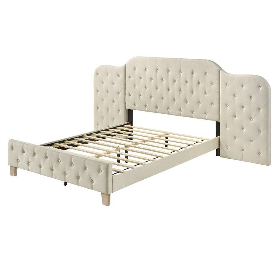 Ranallo Upholstered Queen Bed - Oversized Button-Tufted Headboard in Beige Linen