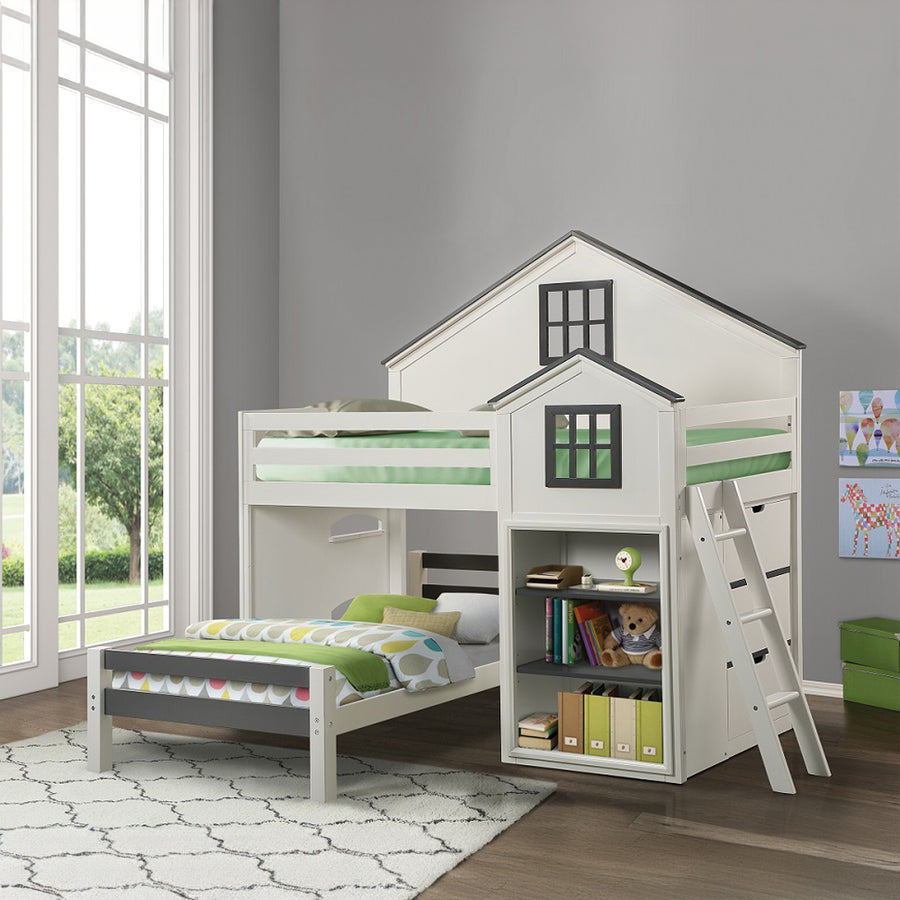 Ratana House-Shaped Twin Bed - Slat System Included in White & Gray