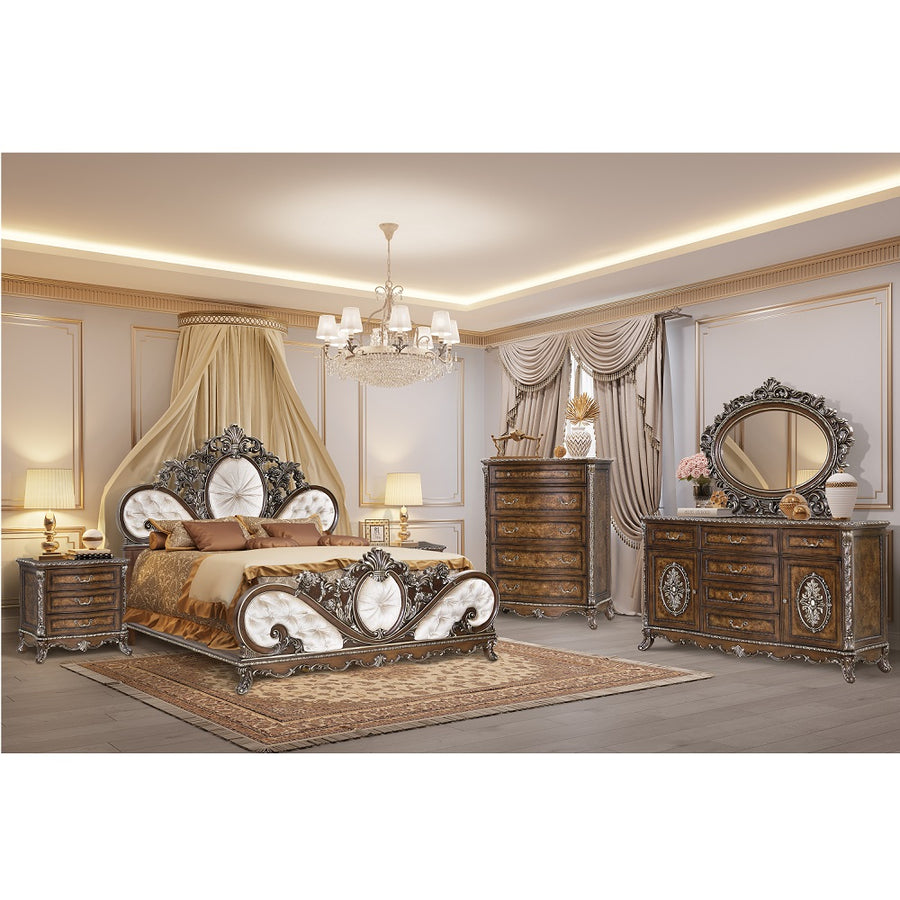 Devany Traditional Mirror - Scrolled Resin Details in Cherry