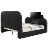 Kana Velvet Smart Bed with LED Headboard, Fireplace & Lift TV Stand