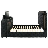 Kana Velvet Smart Bed with LED Headboard, Fireplace & Lift TV Stand