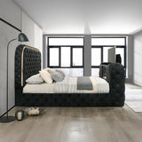 Kana Velvet Smart Bed with LED Headboard, Fireplace & Lift TV Stand