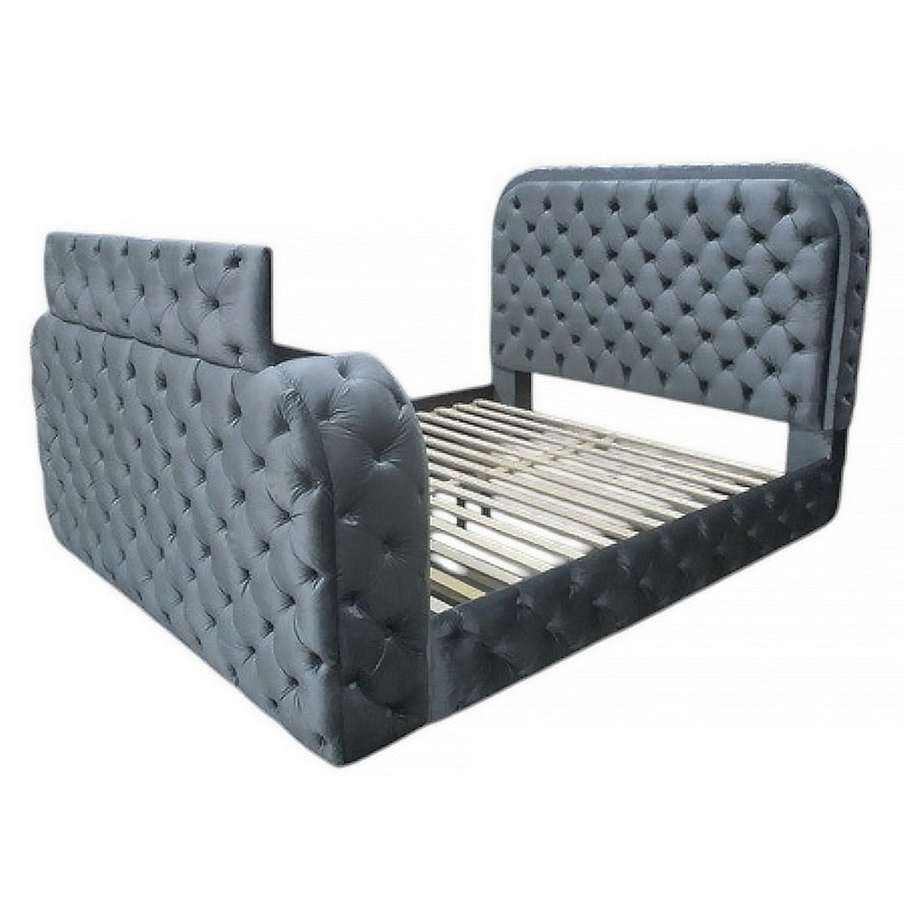 Kana Velvet Smart Bed with LED Headboard, Fireplace & Lift TV Stand
