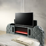 Kana Velvet Smart Bed with LED Headboard, Fireplace & Lift TV Stand