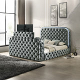 Kana Velvet Smart Bed with LED Headboard, Fireplace & Lift TV Stand