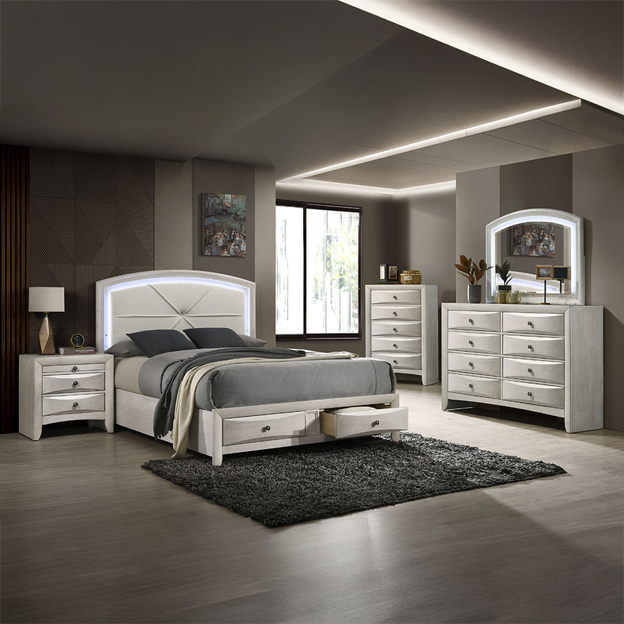 Ramondi LED Lighted Mirror - Beveled Glass in Antique White