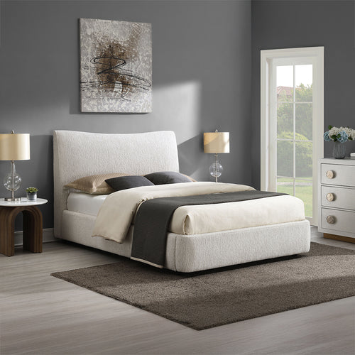Renee Upholstered Full Bed - Padded Headboard & Footboard in Aperol Beige Chenille