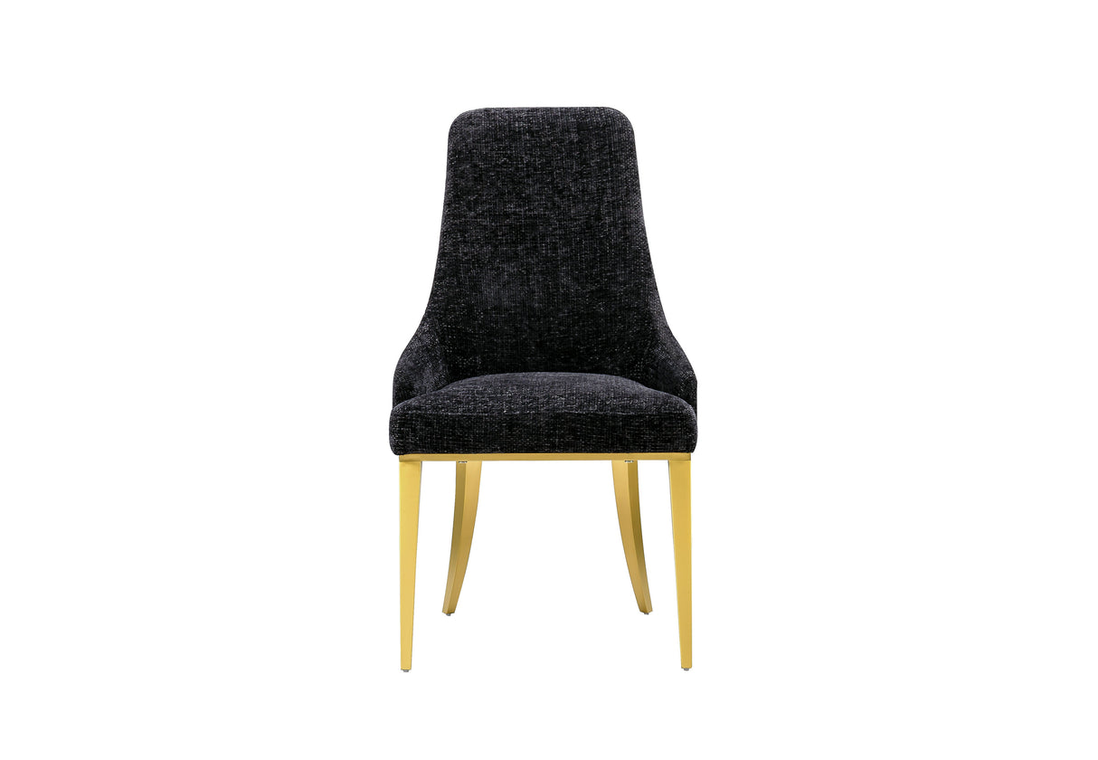 Detailed view of the black textured fabric upholstery on the FOAK Stylus dining chair set.
