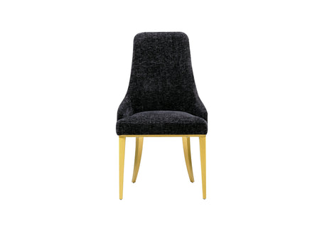 Detailed view of the black textured fabric upholstery on the FOAK Stylus dining chair set.