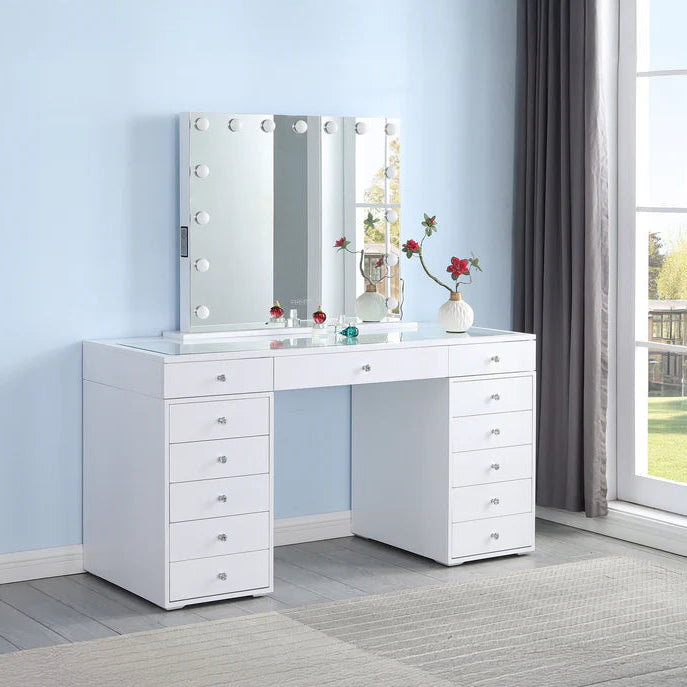 Yonkers Vanity with LED Mirror & Drawers - Modern White Set!