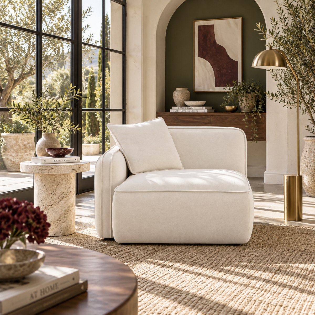 Travie Sand Upcycled Performance Linen LAF Corner Chair