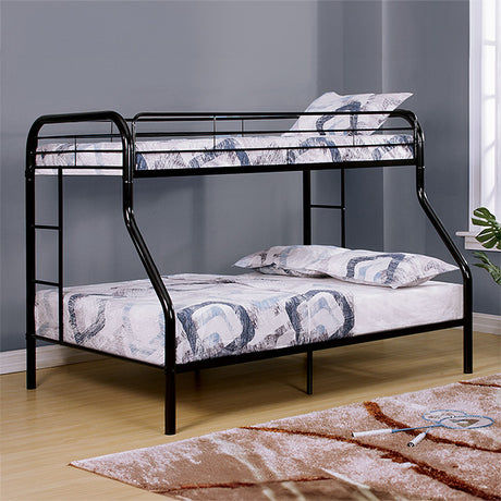 Finnerty Contemporary Metal Bunk Bed with Attached Ladder - Twin over Full or Full over Full in Black, Silver or White - cm-bk1032bk-tf-1