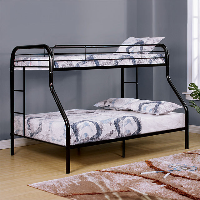 Finnerty Contemporary Metal Bunk Bed with Attached Ladder - Twin over Full or Full over Full in Black, Silver or White