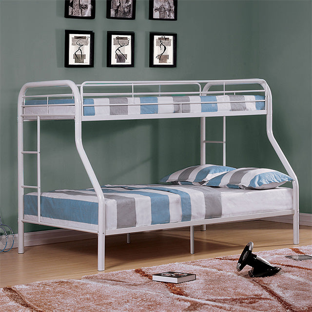 Finnerty Contemporary Metal Bunk Bed with Attached Ladder - Twin over Full or Full over Full in Black, Silver or White - cm-bk1032wh-tf-1