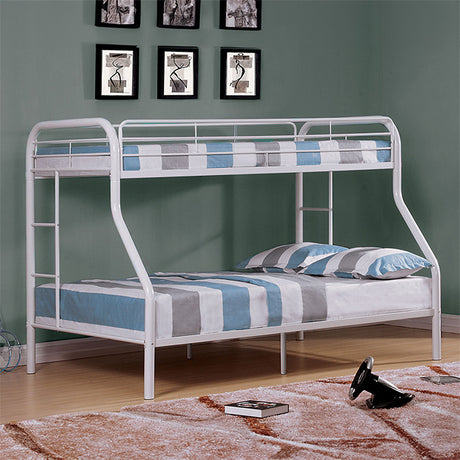 Finnerty Contemporary Metal Bunk Bed with Attached Ladder - Twin over Full or Full over Full in Black, Silver or White - cm-bk1032wh-tf-1