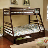 California III Twin over Full Bunk Bed with 2 Drawers - Transitional Solid Wood in 5 Finishes - cm-bk588ex-z