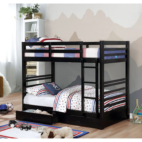 California IV Transitional Wood Bunk Bed with Attached Ladder - Twin over Twin or Twin over Full - cm-bk588t-bk-1
