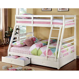 California III Twin over Full Bunk Bed with 2 Drawers - Transitional Solid Wood in 5 Finishes - cm-bk588wh-z