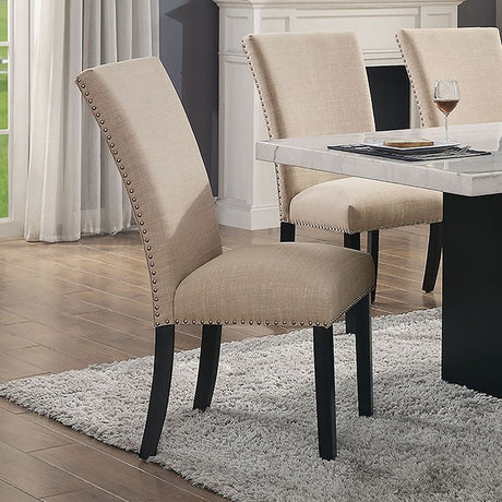 Kian Contemporary 70" Marble Top Dining Table & Set - Nailhead Upholstered Chairs in Beige or Light Gray - cm3744bg-sc-1