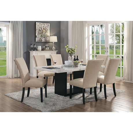 Kian Contemporary 70" Marble Top Dining Table & Set - Nailhead Upholstered Chairs in Beige or Light Gray - cm3744t-cm3744bg-sc-1-z