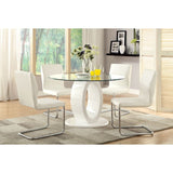 Lodia I Contemporary Glass Top Dining Table & Chairs - Chrome Accents & White or Black Leatherette - cm3825wh-rt-z