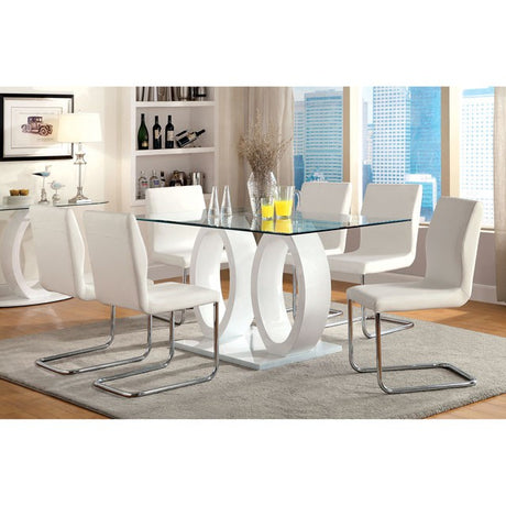Lodia I Contemporary Glass Top Dining Table & Chairs - Chrome Accents & White or Black Leatherette - cm3825wh-t-z