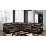 Pollux Transitional Reclining Sectional with Cup Holders & Console - Breathable Leatherette in Brown or Dark Gray - cm6982br-1