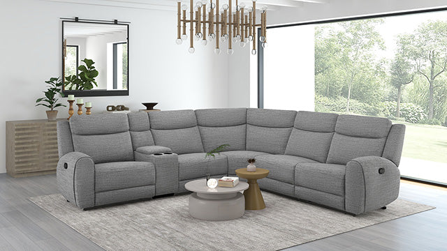 Antonius Contemporary Reclining Sofa, Loveseat, Recliner & Sectional - Contour Arms in Gray Fabric